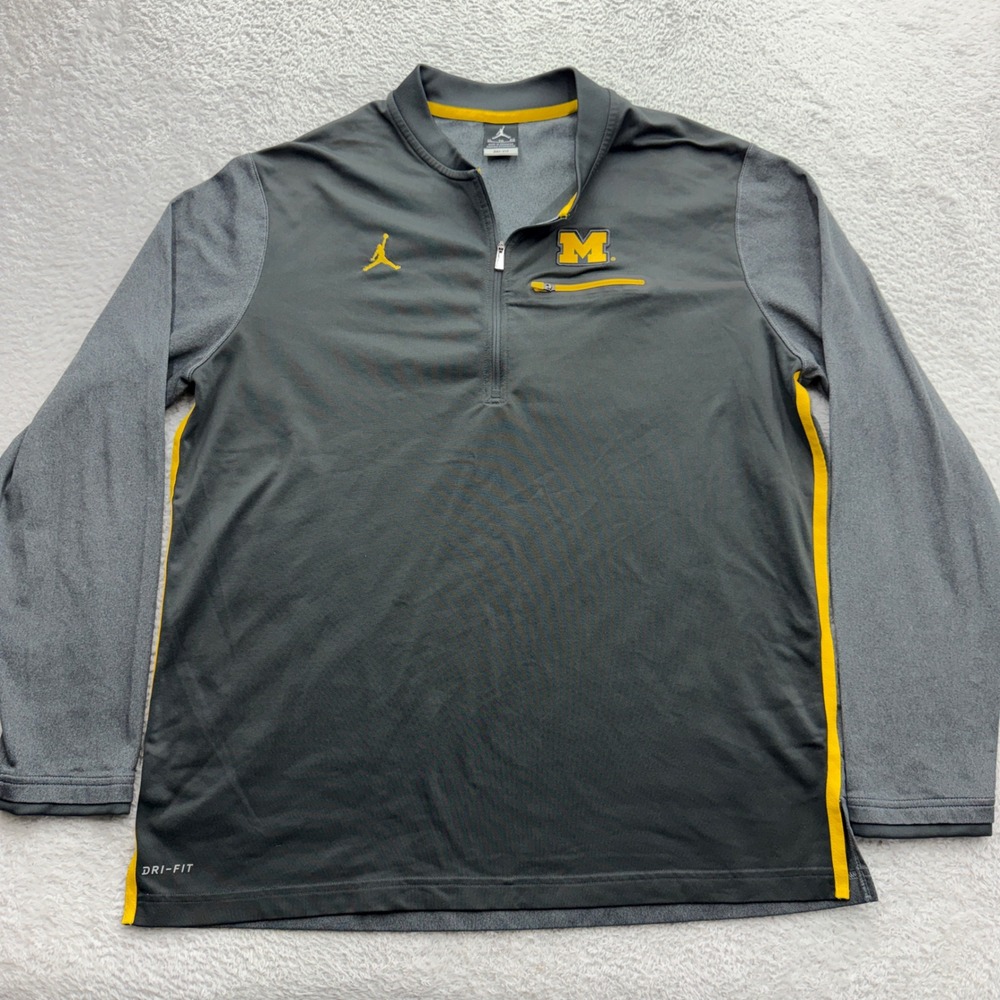 Jordan Brand Michigan Wolverines Dri-FIT Quarter Zip Pullover Grey Mens XL